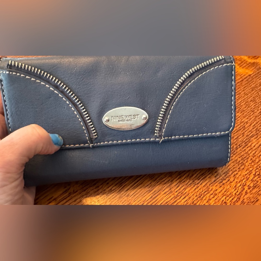 Nine West Blue Wallet/Clutch with Metallic Zipper Accents